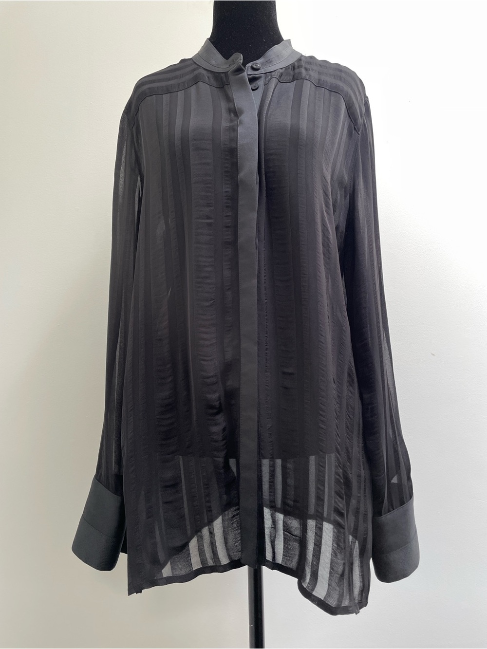 MOS MOSH Jodie Black Sheer Stripe Blouse Size L